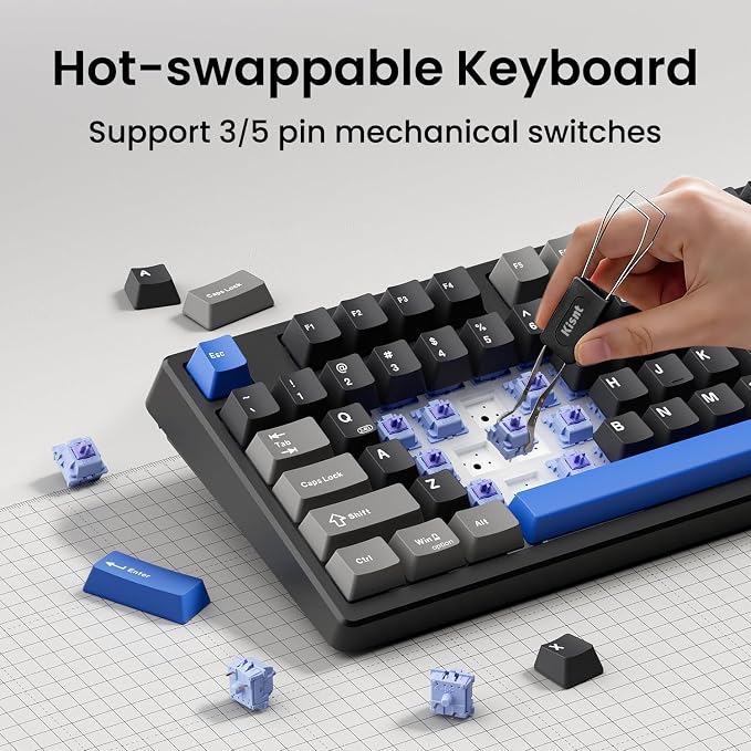 Kisnt KN85 Wireless Mechanical Keyboard, 75% Layout, Bluetooth/2.4GHz/USB-C, Custom RGB Backlit, Hot-Swappable Linear Switch, Creamy Sound for Gaming/Typing (Textured Black)