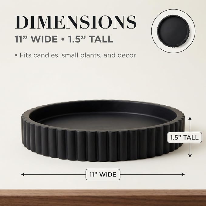 OAKOA Concrete Black Tray for Coffee Table - Round Black Decorative Tray for Table Decor - Bandejas Decorativas para La Sala - Coffee Table Centerpiece