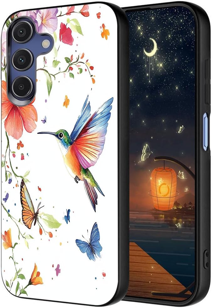 Designed for Galaxy A17 5G Phone Case,Slim Silicone Shockproof Protective Case for Galaxy A17 5G 6.7 inch,Flowers and Hummingbirds Design