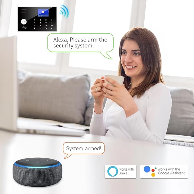 Alarm System with Phone APP Alert,DIY WiFi Home Security Alarm System,12pcs Kit Motion Detector,Door Sensor,Remote Control,Siren,Compatible with Alexa Google for Home Villa,for Children Elderly Safety