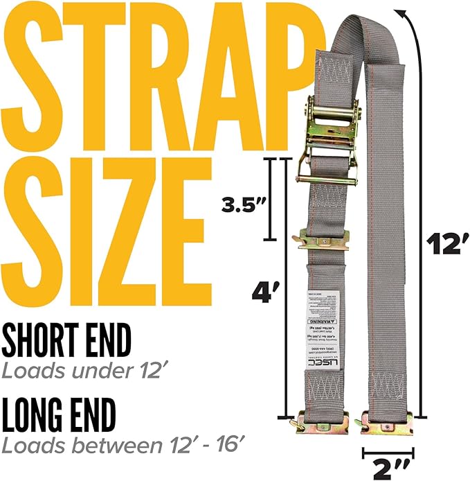 US Cargo Control Double-Fitted E Track Straps 2" x 16' (4-Pack), 4,400 LBS Break Strength, Gray Heavy Duty E Track Ratchet Straps with 3 Spring E-Fittings, Versatile 2-in-1 Logistic Tiedowns