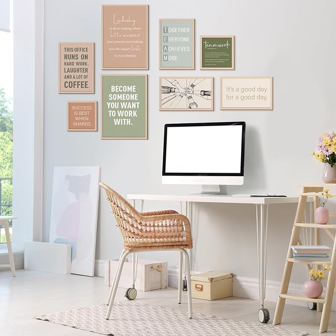 Faccito 8 Set Office Wall Decor Teamwork Motivational Decoration for Office Inspirational Teamwork Wooden Framed Art Decor Large Inspiring Positive Quotes Decoration for Home Work Classroom Cubicl