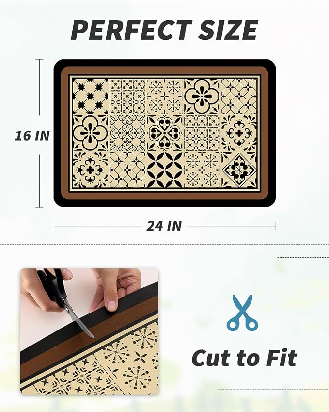 AMOAMI Coffee Mat Hide Stain Rubber Backed Absorbent Dish Drying Mat for Kitchen Counter - Fits Under Coffee Maker - KHAKI 16X24