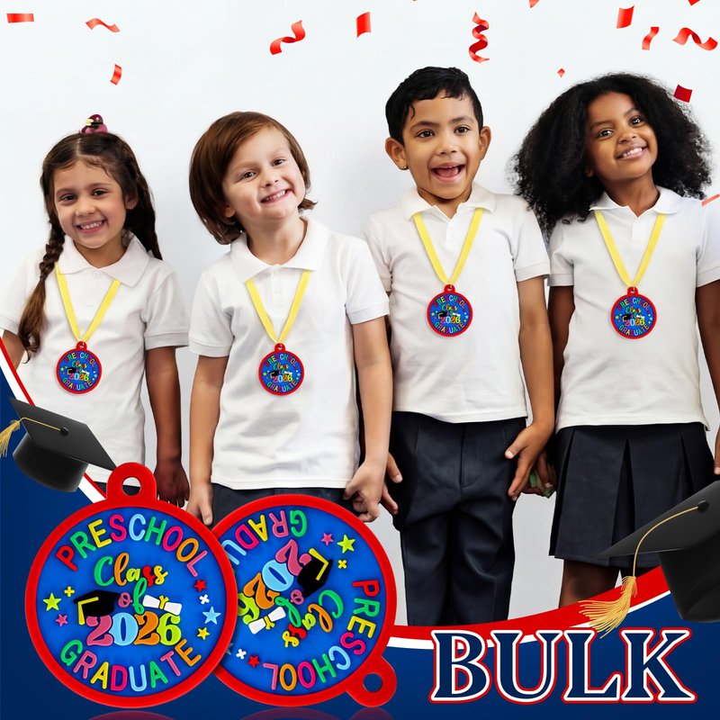Sratte 12 Pcs Kindergarten Preschool Graduation Medal for Kids Graduating Award Medals with Yellow Neck Ribbon for Students Graduation Party Favors Supplies, 2 Inch (Class of 2026)
