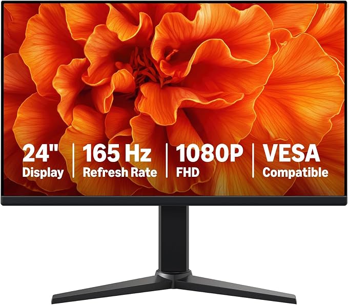 Amazon Basics 24 Inch (23.8 inch viewable) Gaming Monitor, FHD 1080P, 165Hz, VESA Compatible, Adaptive sync, 1ms Response, Black