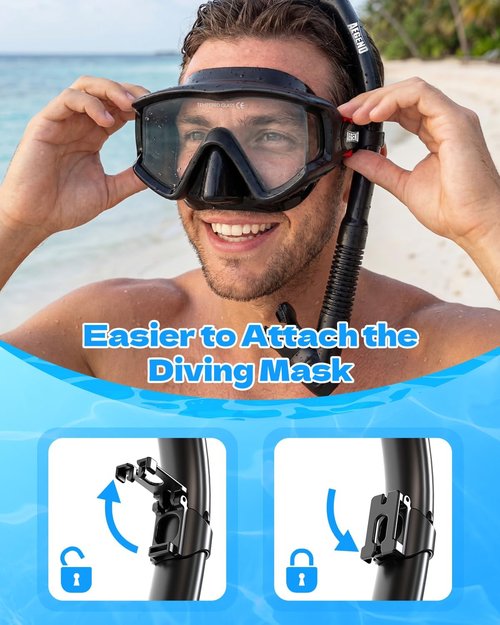 Aegend Snorkeling Gear - Anti-Fog Diving Mask with Dry Snorkel Set | Panoramic Wide View & Mesh Bag