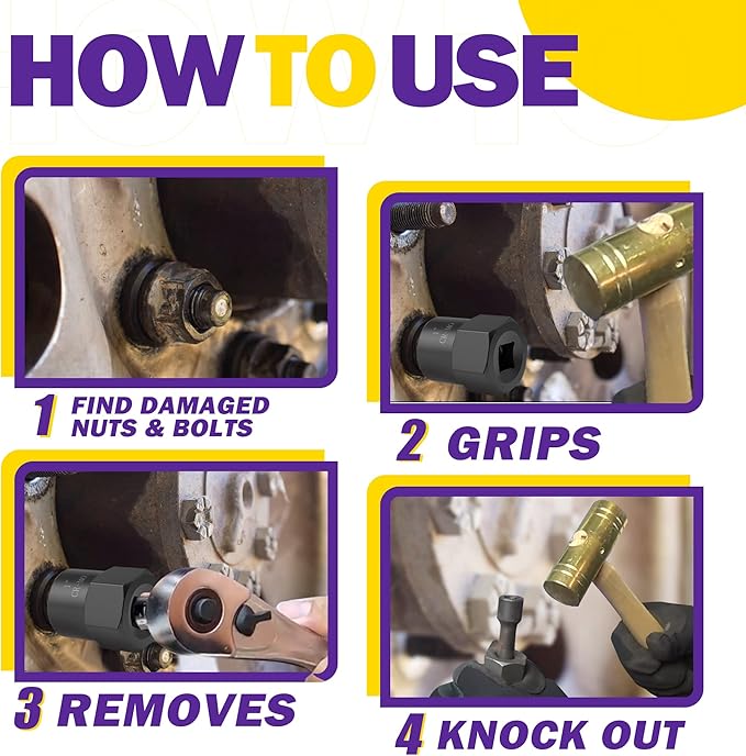 5PCS Bolt Extractor Kit Heavy Duty, 1/2" Drive Impact Lug Nut Remover Tool, Nut Extractor Set Large Size 19-25mm For Removing Stripped, Damaged, Rounded off and Rusted Bolts, Studs