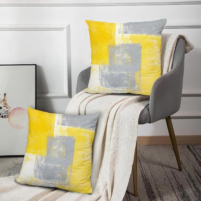 Throw Pillow Covers for Couch, 20x20 Inch, 2 Pack, Grey Yellow | Decorative Throw Pillow Covers Cushion Covers for Couch Bedroom Sofa Living Room