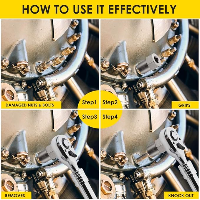 Topec 5-Piece Heavy Duty Bolt Remover Set, 1/2" Drive Impact Extractor Set, Perfect Tool Kit for Removing Stripped, Damaged, Rounded off and Rusted Bolts & Nuts, and Shorter Profile Lug Nuts