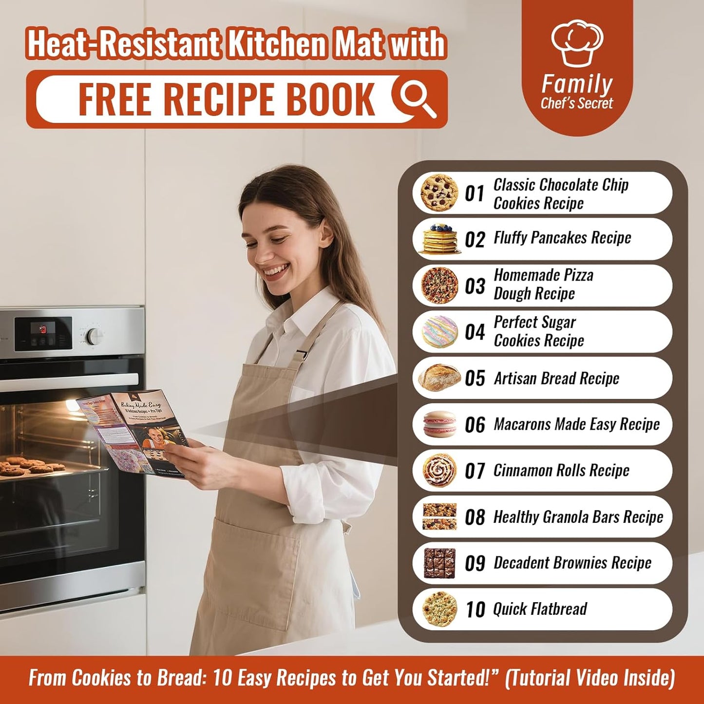 Silicone Baking Mat with 10 Useful Recipes, Silicone Mat for Baking,Cookie, Macaron, Pizza, Surdough,Silicone Sheet for Dough Rolling out, ExtraLarge and 480°F Oven Safe
