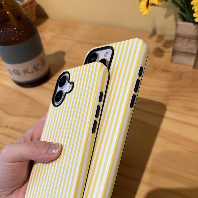for iPhone 13 Pro Max Case Striped Cute Aesthetics Phone Case Trendy Protective Shockproof Cover for iPhone 13 Pro Max Yellow White