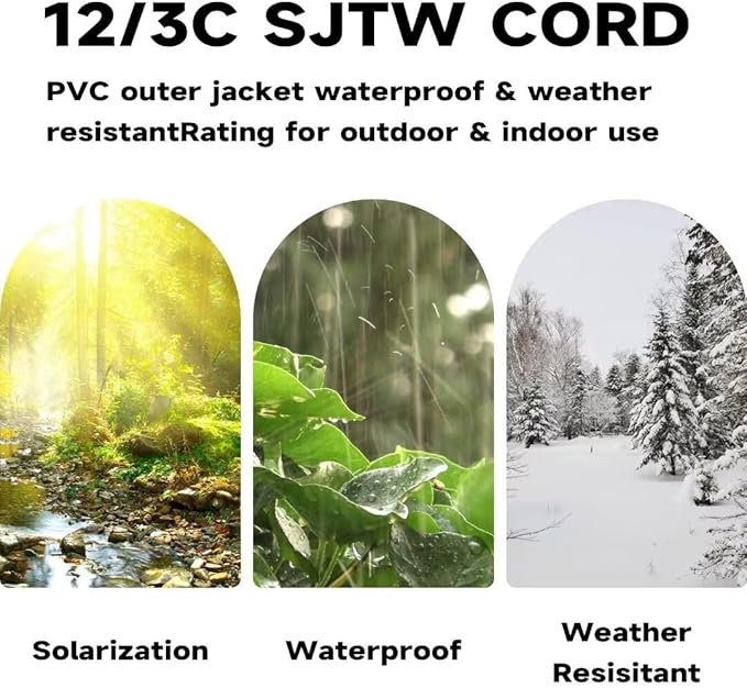 Outdoor Extension Cord with Lighted End, 12 Gauge Heavy Duty 50 FT, 3 Prong Grounded 15 Amp Extension Cord, 12/3 SJTW Waterproof Power Cord for Appliance, UL Listed, Yellow