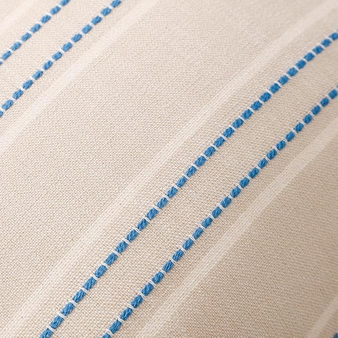 Hckot Striped Throw Pillow Covers 24x24 Set of 2 Lake Blue Pillow Covers | Farmhouse Decorative Pillows Textured Linen Square Cushion Covers for Sofa Couch Bed Living Room Decor(Lake Blue)