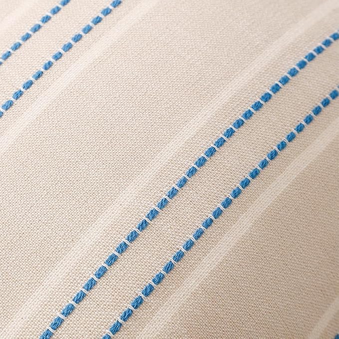 Hckot Striped Throw Pillow Covers 12x20 Set of 2 Lake Blue Pillow Covers | Farmhouse Decorative Pillows Textured Linen Square Cushion Covers for Sofa Couch Bed Living Room Decor(Lake Blue)