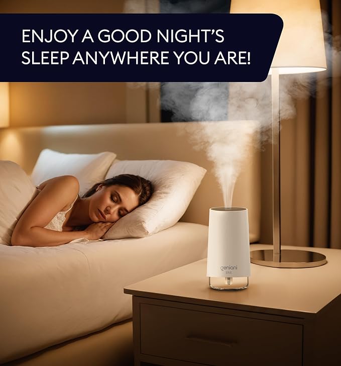 GENIANI Portable Cool Mist Humidifiers for Bedroom & Office - Ultrasonic Humidifier for Home, Baby, Small Room with Auto Shut Off, 250ML Easy to Clean Water Tank
