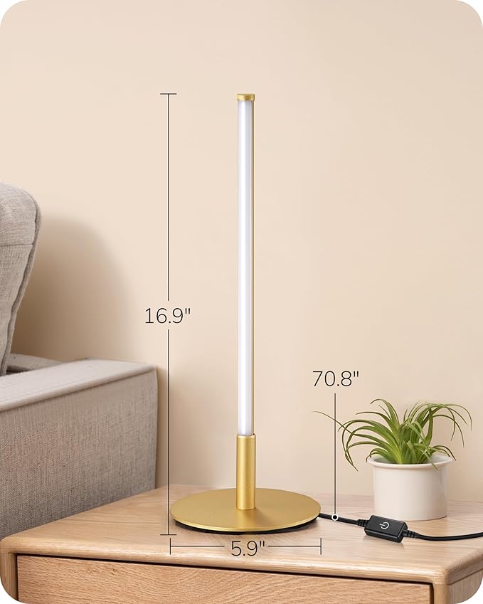 EDISHINE LED Table Lamp Set of 2, Modern Desk Lamps for Living Room, Gold | Stepless Dimmable, Metal Finish, 3 Color Temperature, 6W, Ideal for Bedroom, Corner
