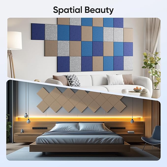 12 Pack 12" X 12" X 0.4" Acoustic Panels for Wall Sound Absorbing,Square Self-Adhesive Sound Panels, High Density Suitable for Multiple Scenarios(Dark Camel)