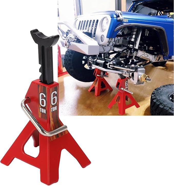 Simulation Jack Stand 75mm~102mm Adjustable Height RC Jack Stand Climbing Car Simulation Decorative Accessory Mini Lifting Jack for SCX10 D90 1/10 RC Car(Red)