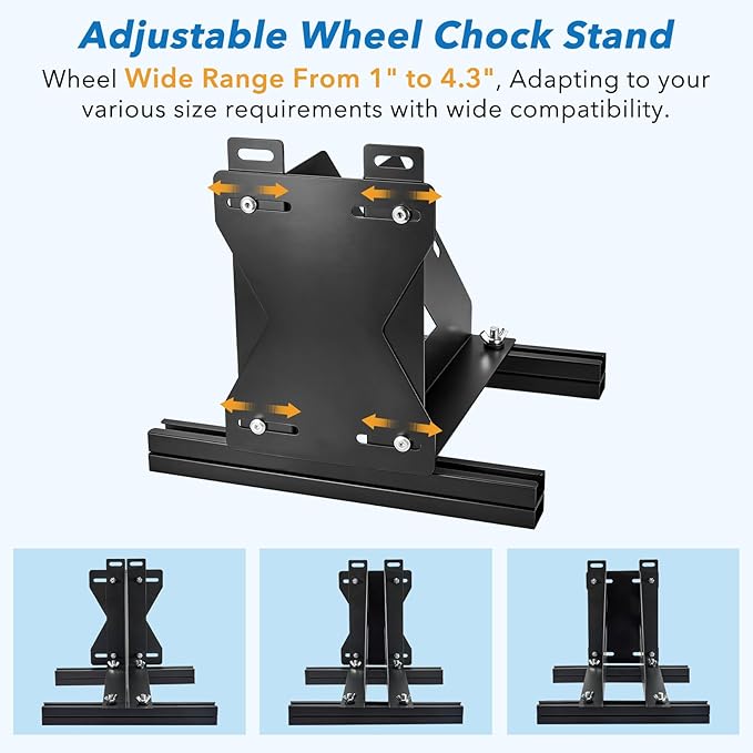 Heavy Duty Motorcycle & Bike Wheel Chock Stand, Adjustable Range for 1" to 4.3" Width Tires, Dual-Use Parking Rack for Garage Storage Pickup Truck Fit for Most Tire Size 16"-29" Wheels