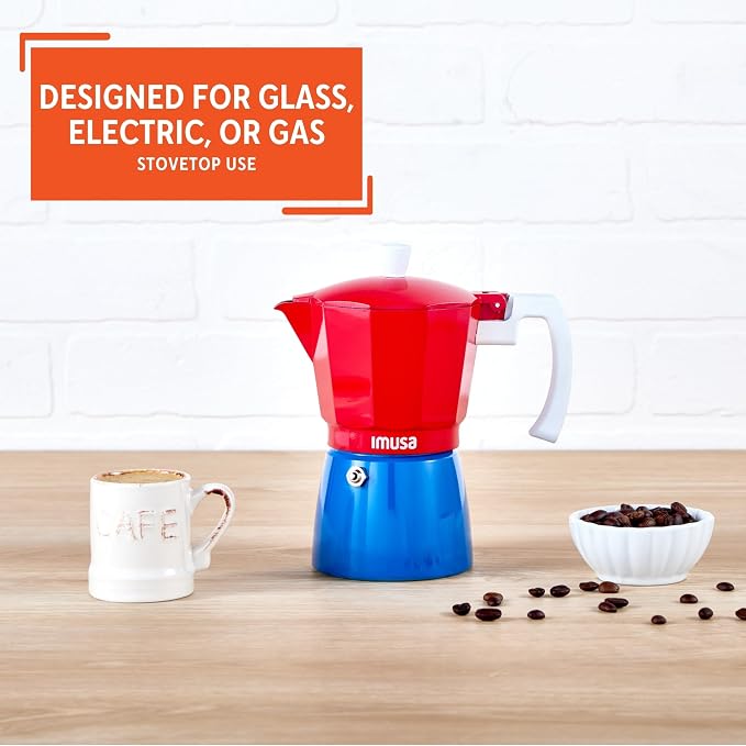 IMUSA 6 Cup Caribbean Cast Aluminum Stovetop Coffee Maker | Bare Cast Aluminum Finish, Soft-Touch White Handle, Ideal for Moka Drinks, Great for Family