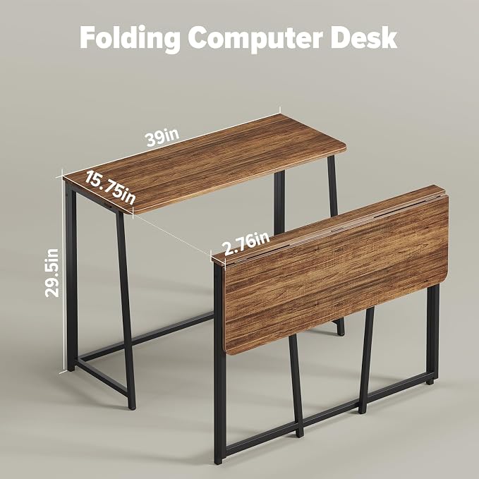 WOHOMO Folding Desk, 39.4" Foldable Computer Table for Small Spaces, Walnut | Easy Assembly and Fold, Sturdy Home office desks for Study Bedroom Dorm Space Saving Writing Work Apartment