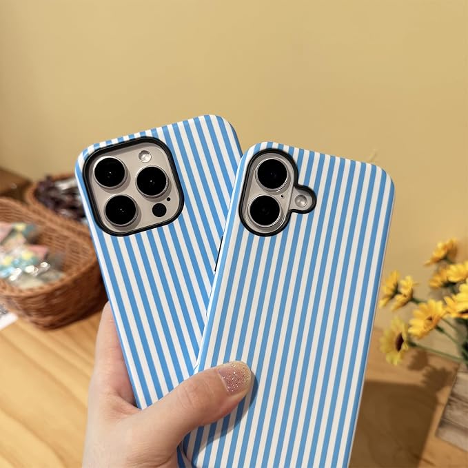 for iPhone 13 Pro Max Case Striped Cute Aesthetics Phone Case Trendy Protective Shockproof Cover for iPhone 13 Pro Max Blue White