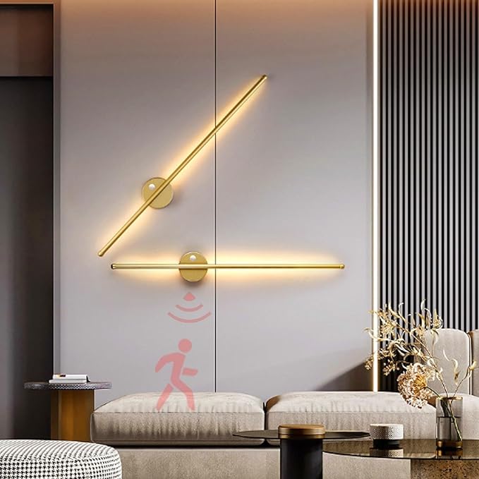LED Long Strip Wall Lights with Motion Sensor Lamp 3000K/4000K/6000K Lighting Modern Simple Aluminum Mounted Indoor Bedside Decoration Light Living Room(Gold Warm Light,120cm)