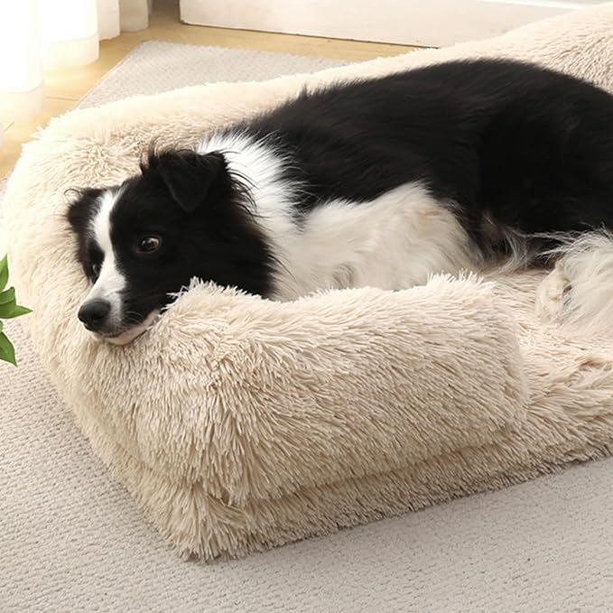 Dog Beds Medium Large Size Dog, Calming Dog Bed with Removable Washable Cover, Waterproof Lining and Nonskid Bottom(Purple,L)