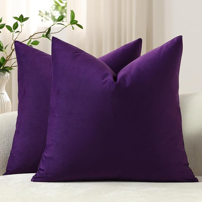 Throw Pillow Covers 16x16 Purple: Pack of 2 Cozy Soft Velvet Square Modern Luxury Decorative Throw Pillow Cases for Sofa Couch Living Room Bed Home Decor