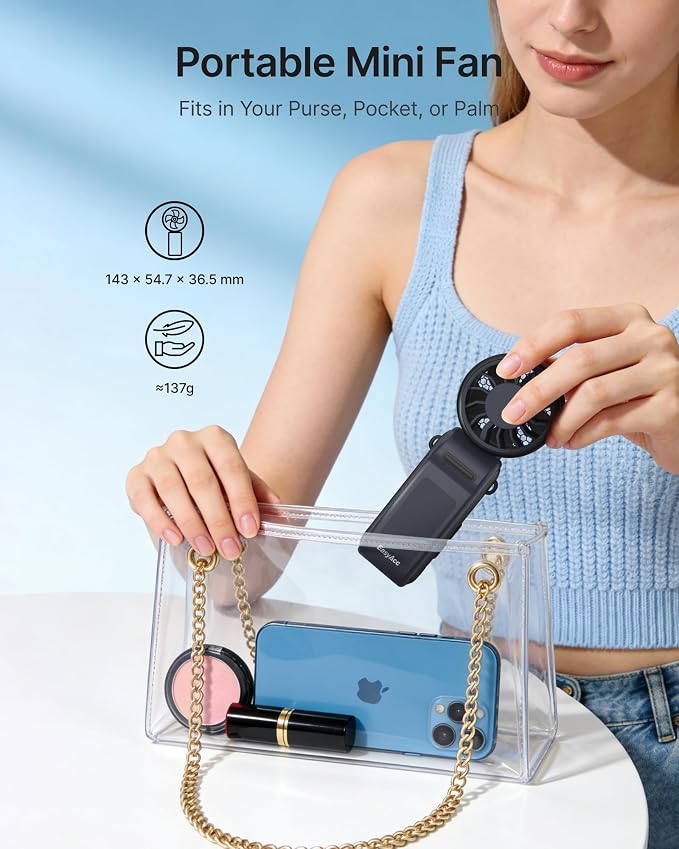 EasyAcc Portable Handheld Turbo Fan, Up to 20 Working Hours, 5000mAh Battery Operated Fan, 3 IN 1 Hand Fan with Air Turbo Tech Cooling Fan for Outdoor Activities, Travel, Working,Hiking, Beach
