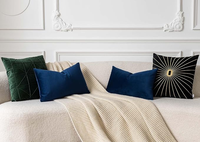 14x24 Velvet Throw Pillow Covers Set of 2 for Couch Bed Sofa,Navy Blue | Decorative Soft Pillow Covers with Invisible Zipper for Couch Sofa Bed Living Room Bedroom Home Decor