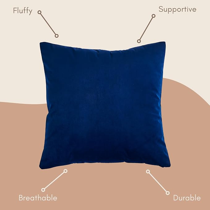 Solid Color Velvet Throw Pillow with Insert Included (Navy Blue, 18"x18"), Decorative Pillow for Sofa, Couch, Bed, Chair Cushion