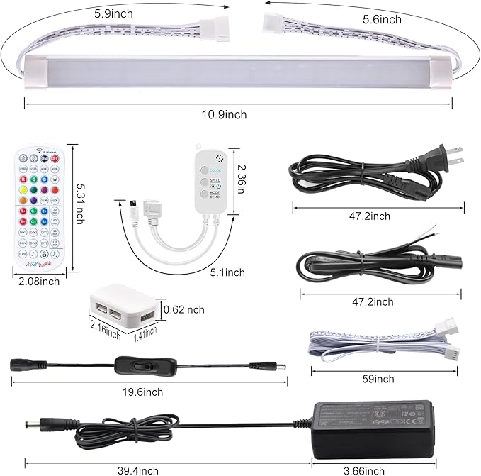 LABOREDUCER RGB Under Cabinet Lights,6 Pack Plug in or Hardwired Linkable RGB LED Closet Light with Remote and APP Control,24V Under Cabinet Lighting for Kitchen Closet Counter 18W(RGB+Cool White