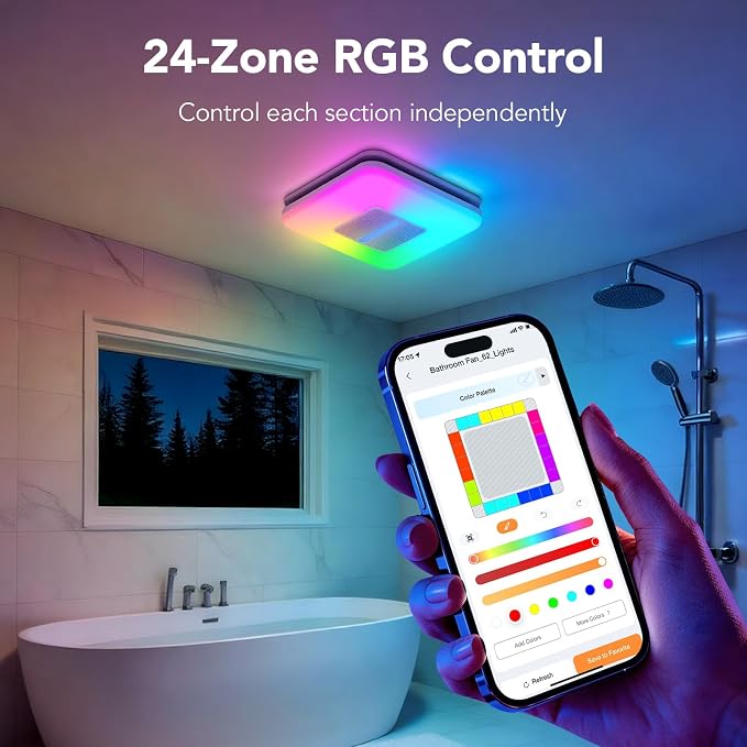 OREiN Matter Smart Bathroom Fan with Light ��� Humidity Sensor, 130���160 CFM Ventilation, Ultra-Quiet 1.0 Sone, Tunable White & Custom RGB, Dual Bluetooth Speakers, Compatible with Alexa & Google Home