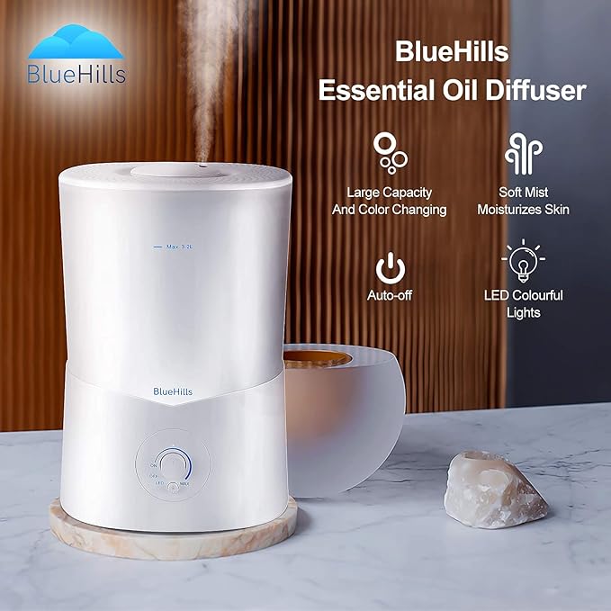 BlueHills Premium Large 4000 ML, 2000 ML, and 3000 ML XL Essential Oil Diffusers Humidifier Combo Set of 3 for Large Room Home with Décor LED Lights Great Gift –Dark Wood Grain and White Diffuser.