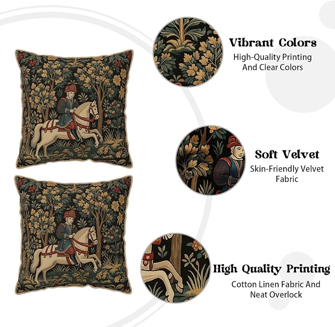 Vintage Tapestry Horse Velvet Pillow Covers 16x16 Inch Boho Retro Abstract Forest Throw Pillows for Couch Cushion Covers Pillowcase Boho Animal Farmhouse Pillow Cases for Sofa Bed Bedroom