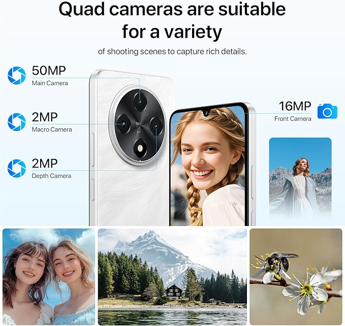 UMIDIGI G100 Unlocked Cell Phone Android 14, 6.9" HD+ 120Hz,Octa-core 12GB +128GB Expand 1TB,GPS Unlocked Smartphone,6000mAh,50MP Triple Camera,Dual 4G LTE Phone, NFC,AI Face Unlock,OTG,White