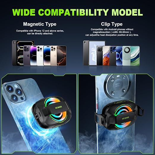 Cell Phone Cooler for Gaming, Magnetic Portable Rechargeable Battery Mobile Phones Radiator with RGB Lights for iPhone Series, iPad Pro, Tablet, TikTok Live