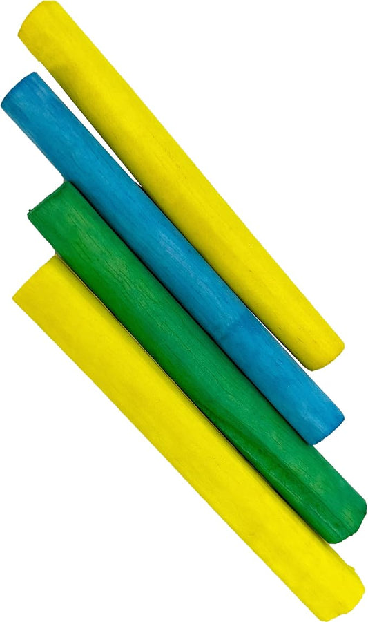 5515 Skinny Rainbow Sola Logs Pk4 - Handcut Natural Skinny Sola Wood Foraging Foot Toys, Bright Assorted Pet Safe Colors, Lightweight, Fun for Birds to Chew Apart!