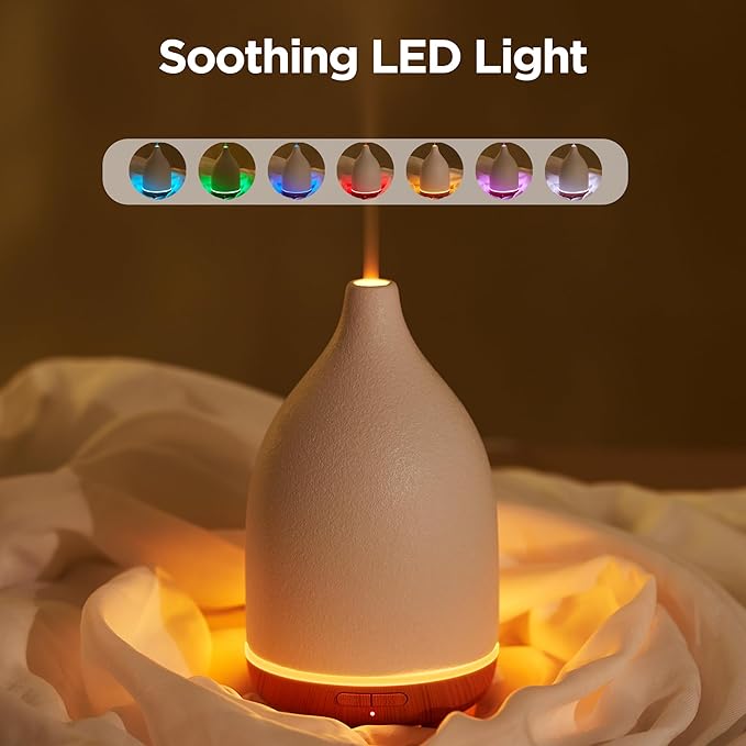 InnoGear Oil Diffuser, 150ML Ceramic Diffuser for Essential Oils Handcrafted Aromatherapy Diffuser Ultrasonic Cool Mist Humidifier with 2 Mist Modes Waterless Auto Off for Room Office, White