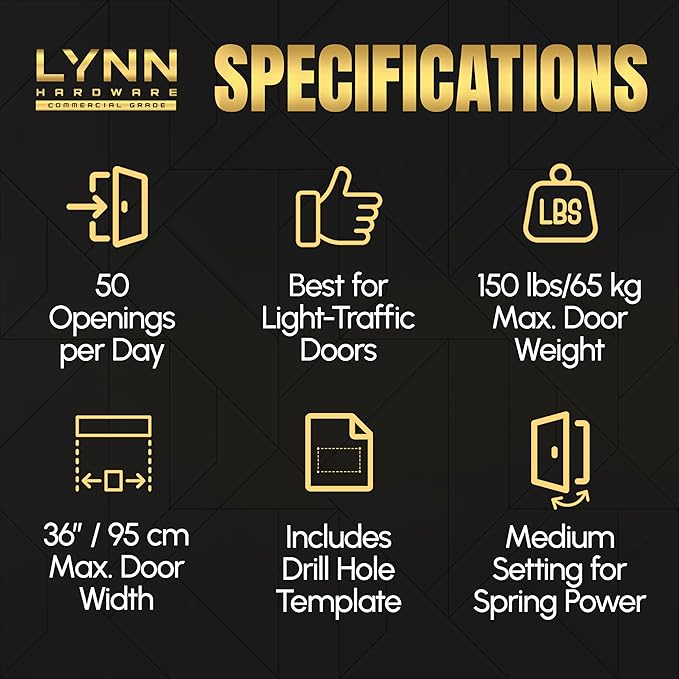 LYNN HARDWARE Light Duty Automatic Door Closer (Dark Bronze) - Highly Durable Cast Aluminum, Commercial or Home Use, Adjustable Speed Controls, 3 Mounting Options, 3 Hour Fire Rated (DC5003 Model)