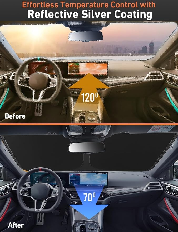 EcoNour Windshield Sunshade Compatible for Audi R8 2008-2023 2024 2025, Sun Visor for Front Windshield & Window Sun Shade Cover, UV Heat Blocker & Protector, Car Accessories