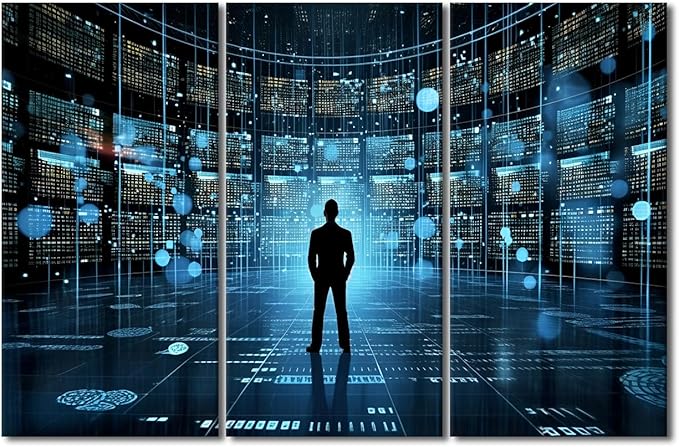 TUMOVO 3 Panel Canvas Wall Art Data Driven Decision Making Big Data Internet of Things Analytics Data Management Pictures Print On Canvas for Home Decorations, Ready to Hang, 60" Wx40 H