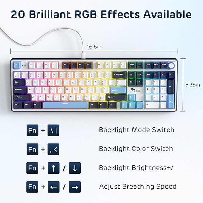 RK ROYAL KLUDGE X104 Wired Full Size Mechanical Gaming Keyboard, Metal Knob | Creamy Keyboard with Number Pad,104 Keys RGB Computer Keyboard Hot Swappable Linear Switch, Online Software for Wins/Mac