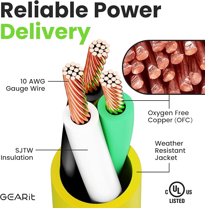GEARit 100 Ft Extension Cords 10/3 Gauge Outdoor/Indoor SJTW 10 AWG 3 Prong Heavy Duty Power Cable 15A 125V 1875W for Lawn, Garden, Appliances Yellow