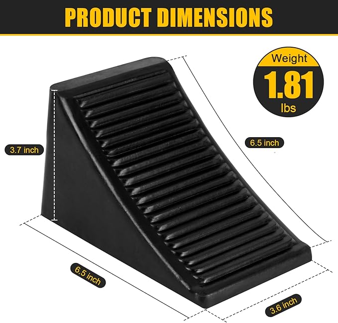 2 Pack Heavy Duty Wheel Chocks, Solid Rubber RV Wheel Chock for Trailers, Black Tire Chocks for Cars, Truck,Travel Trailers, Camper and ATV, 6.5" x 3.6" x 3.7"