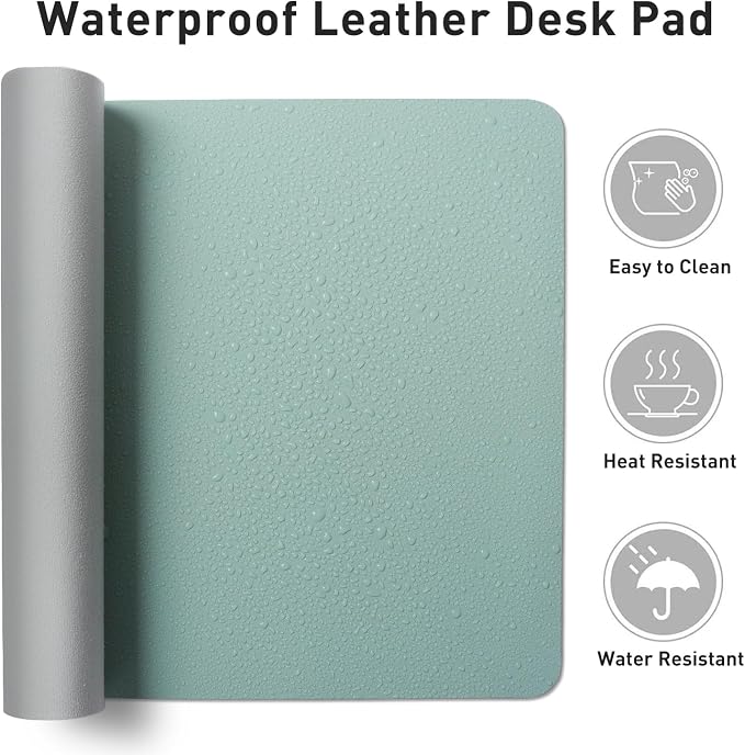 Aothia Leather Desk Pad Protector, Mouse Pad,Office Desk Mat, Non-Slip PU Leather Desk Blotter, Laptop Desk Pad, Waterproof Desk Writing Pad for Office and Home (36" x 17", Light Blue)