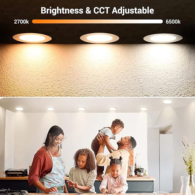 NUNET LED Recessed Ceiling Lighting 4 Inch Smart WiFi Ultra-Thin Recessed Light 2 Pack Change Color Temperature White/Warm/Cold White Dimmable Downlight 10W 800LM High Brightness Work with Alexa