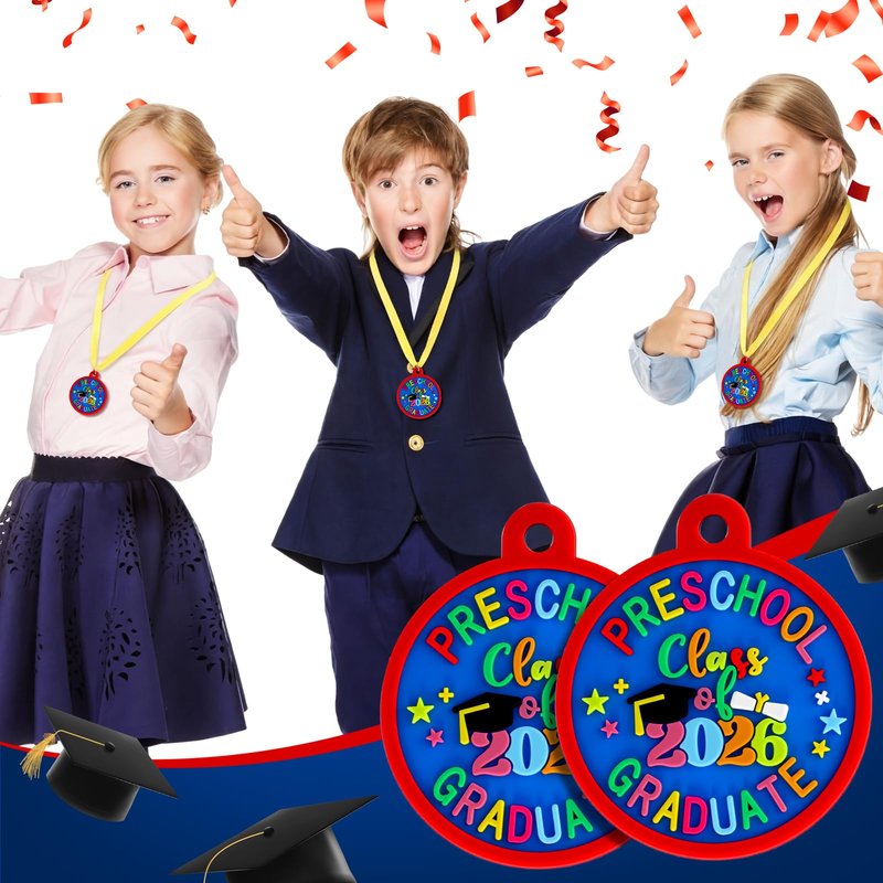 Sratte 12 Pcs Kindergarten Preschool Graduation Medal for Kids Graduating Award Medals with Yellow Neck Ribbon for Students Graduation Party Favors Supplies, 2 Inch (Class of 2026)