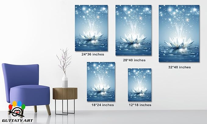 Zen White Lotus Flower Canvas Wall Art, Lotus Floral Pictures Wall Print, Spiritual Water Lily Canvas Prints, Lotus Bloom on Water Poster, Zen Meditation Spiritual Artwork for Yoga Spa Room 24x36 inch